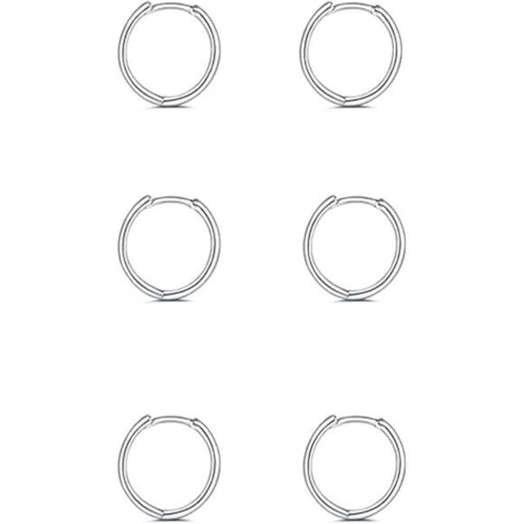 925 Sterling Silver Small Hoop Earrings Set - 14K White Gold Plated Silver Hoop - Picture 7 of 14